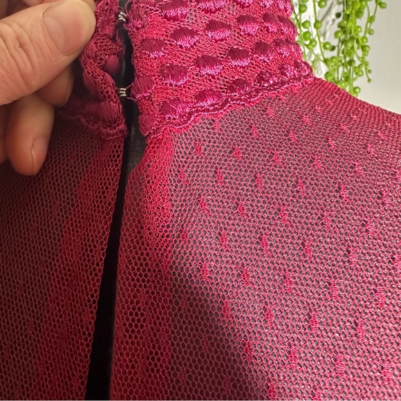 Vintage Burgundy 1980s Nylon and Lace Long Dress with Matching Shrug Jacket - Picture 7 of 15